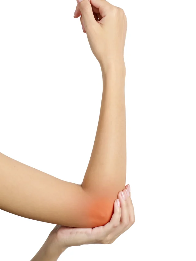 woman-holding-her-elbow-with-red-highlight-pain-area-isolated-white-background